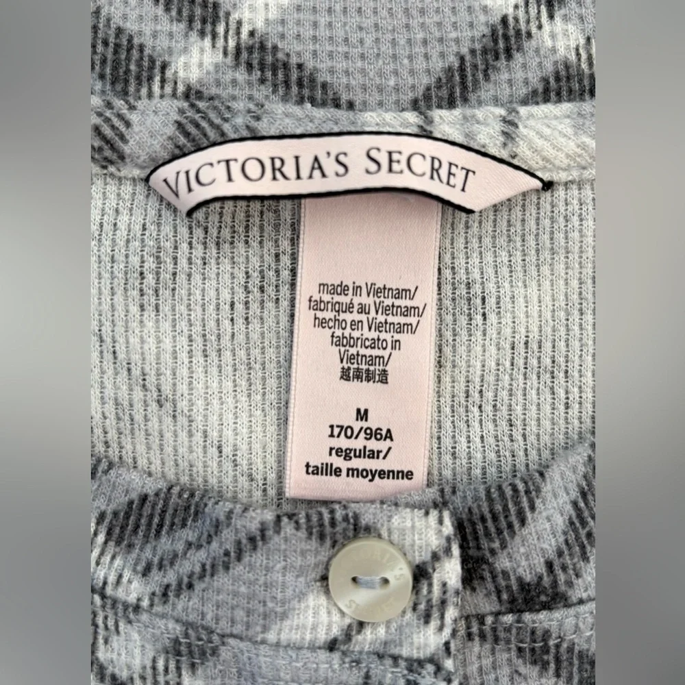Victoria’s Secret Glow Waffle Henley Jogger Pajama Set Size Medium Gray Plaid - Picture 4 of 12